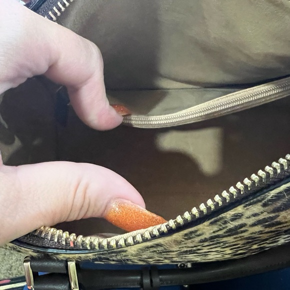 Kate Spade Leopard Haircalf zip medium satchel with chocolate leather sides - Picture 9 of 12